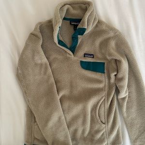 Patagonia 25442 Re-Tool Snap-T Pullover Women's M Fleece Sweater Tan/Teal